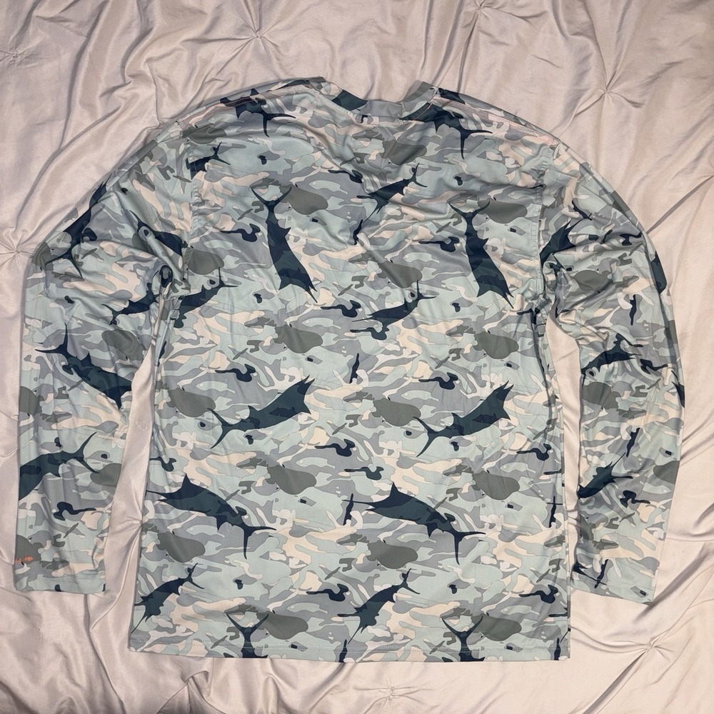 AFTCO Fishing Shirt Mens XL Blue Camo Marlin‎ AFTECH Performance Long Sleeve - Picture 5 of 8
